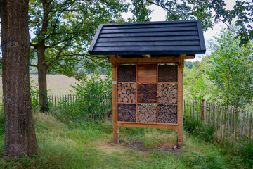 Insect hotel at the nature reserve '' the white peat' region Twente near the village of Haaksbergen
