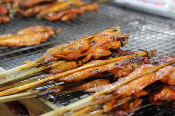 Grilled Chicken Skewers Street food in Thailand