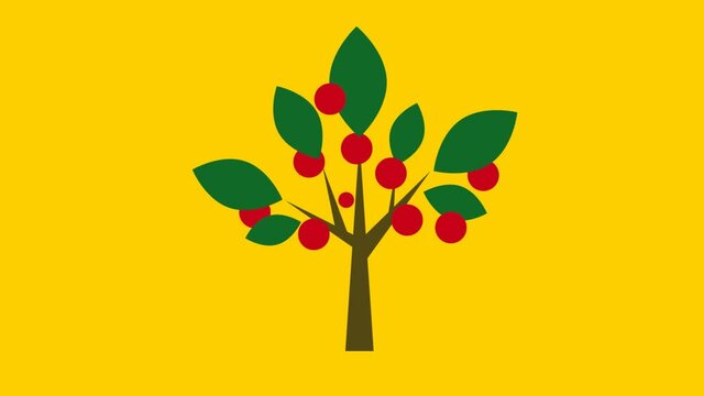Four seasons cycle pictured on a tree. Time passing theme in flat design. Loopable animation