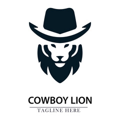 lion head with cowboy hat logo icon