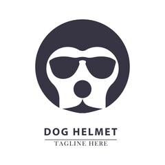 The dog's head wears a helmet and also wears glasses logo icon