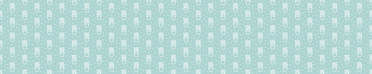 Blue seamless pattern with hand drawn succulents