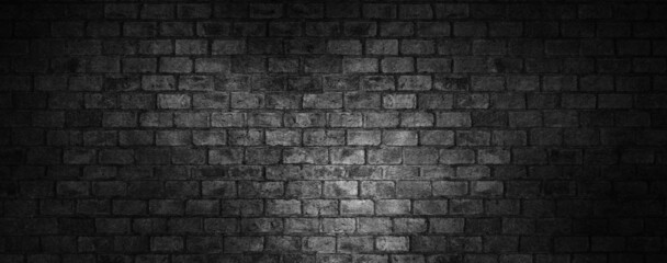 Fototapeta na wymiar Brick Wall Dark Black Surface Texture Background