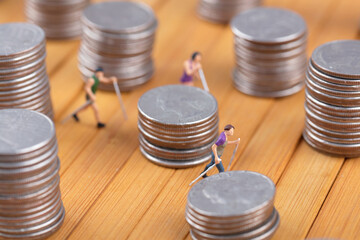 Miniature creative hikers swim in the ocean of knowledge