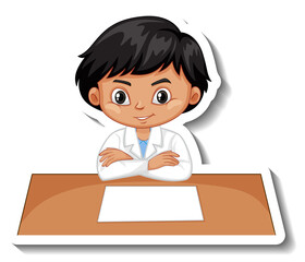 Scientist boy cartoon character sticker