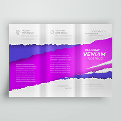 Tri-fold torn paper Cover design template violet color vector