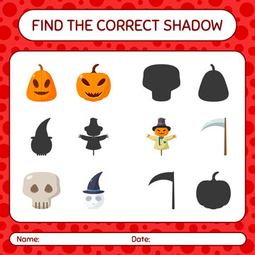 Find the correct shadows game with halloween icon. worksheet for preschool kids, kids activity sheet