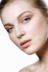 Sensual woman with perfect skin and elegance shiny makeup