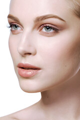Fototapeta premium Young fashion woman with perfect skin and creative fantasy eyes makeup
