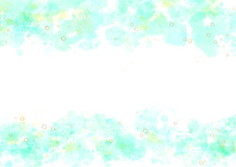 水彩風のフレーム背景素材　緑と黄色に金の泡