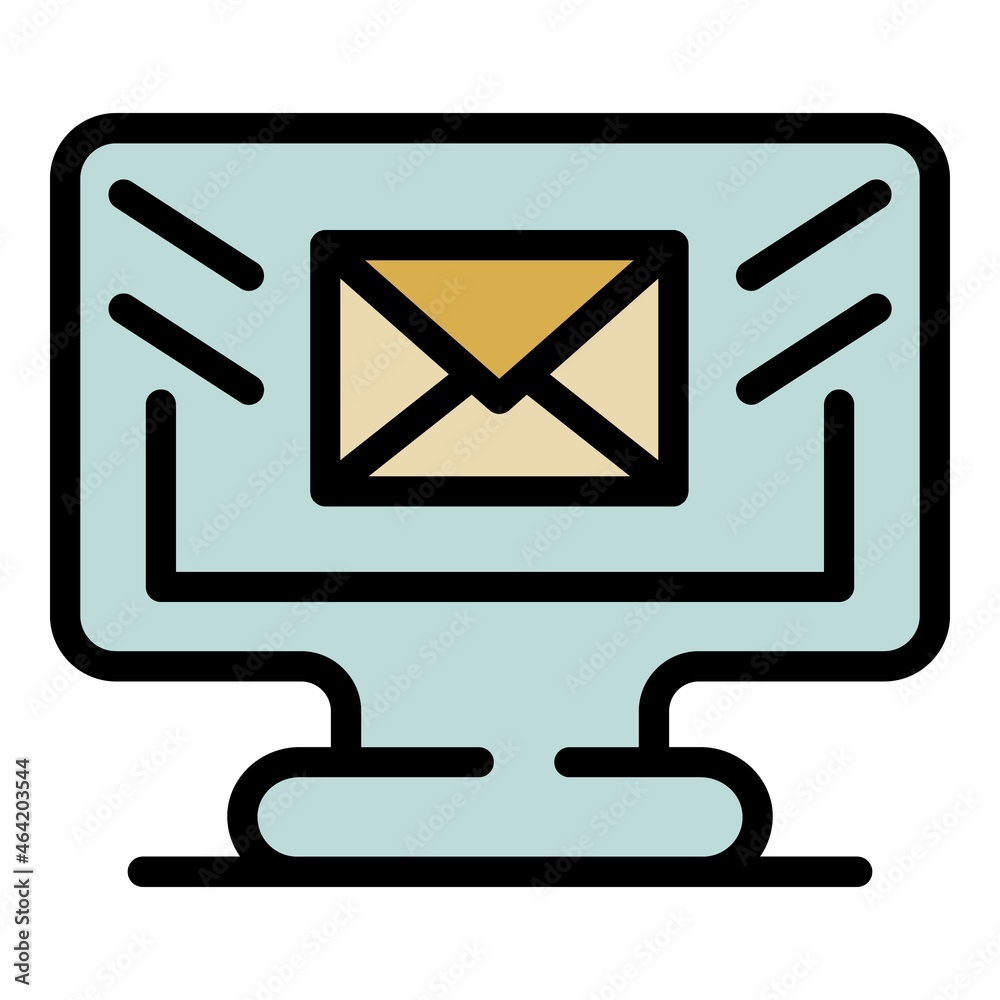 Poster mail computer icon. outline mail computer vector icon color flat isolated