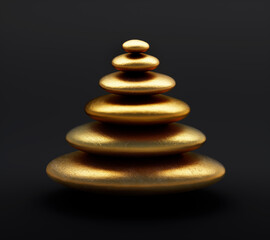 Zen-like golden stack of stones on isolated on black background	
