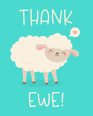 Cute sheep cartoon illustration with text 