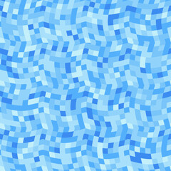 Seamless pattern. Curved squares. Chaotic coloring. Blue shades.