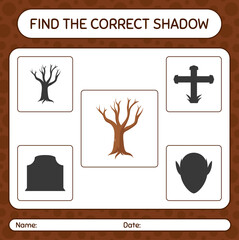 Find the correct shadows game with tree. worksheet for preschool kids, kids activity sheet