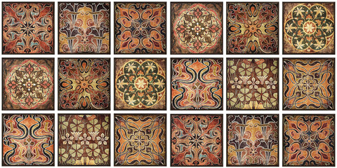 Colorful wall art mixed digital tiles design for interior home or ceramic tiles design.