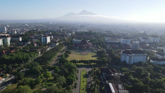 Scenic Aerial View of Mount Merapi in the Morning in Yogyakarta 