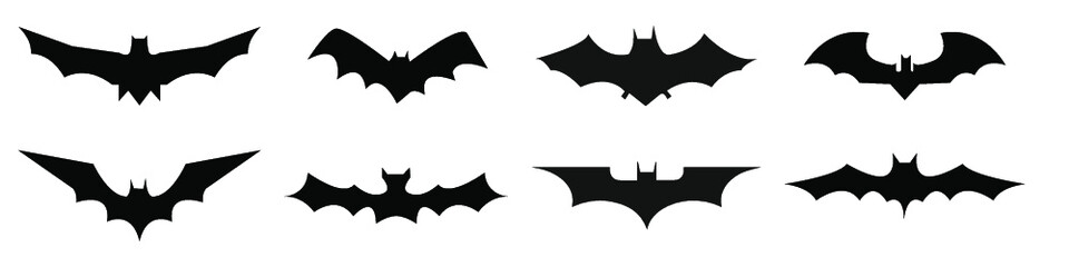 bat icons set. Halloween with black bats on white background. Vector illustration.
