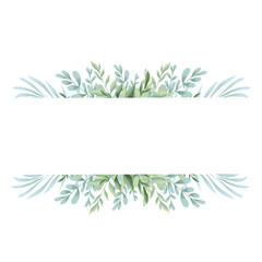 Freash Green Leaves Wreath Watercolor Illustration.
