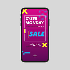 Cyber Monday sale up to -65 percents. Vector illustration