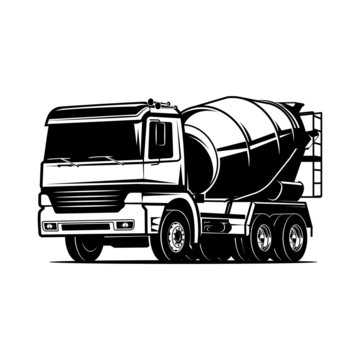 black and white concrete mixer truck clip art preview