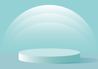 Soft blue product background stand or podium pedestal on empty display with pastel backdrops, Concept for product presentation, mock up, show cosmetic, design style.