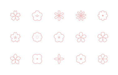 花のアイコンのセット　シンプル　イラスト　春　桜　梅　植物　フラワー　飾り　装飾　素材　花びら
