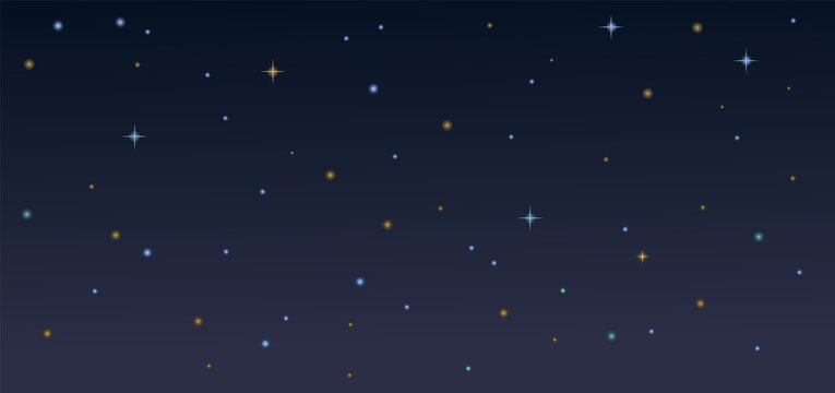 Night starry sky. Illustration in cartoon style flat design. Heavenly atmosphere. Vector