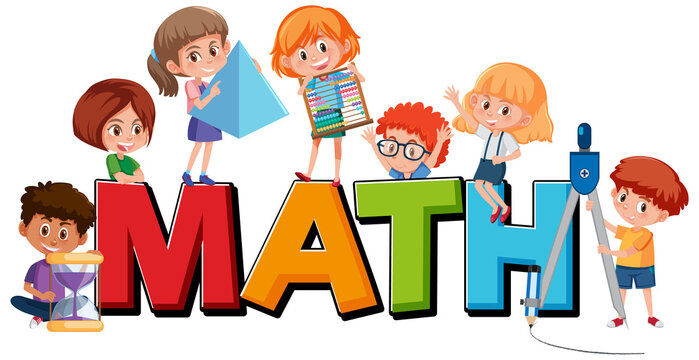 Math font with children holding math tools