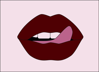 sexy lip licking. Lips in the style of pop art. Vector illustration