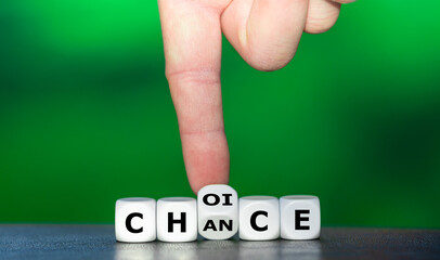 Symbol for a chance to choose. Dice form the words choice and chance.