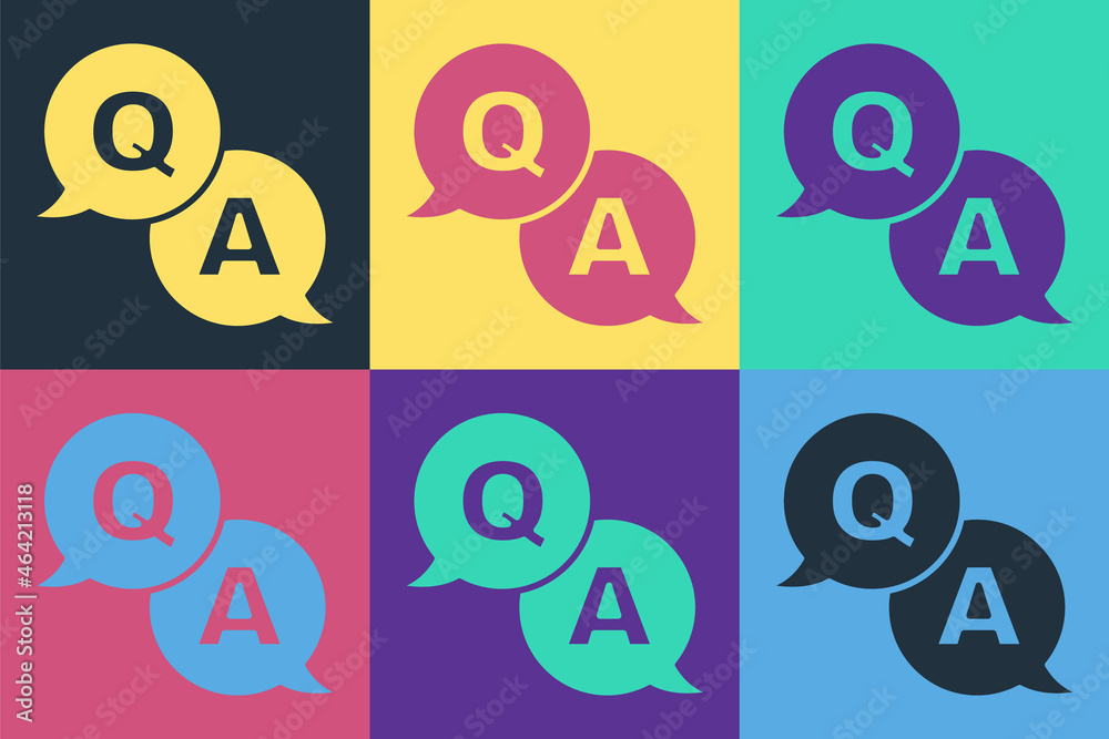 Poster pop art speech bubbles with question and answer icon isolated on color background. q and a symbol. f