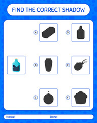 Find the correct shadows game with chemistry tube. worksheet for preschool kids, kids activity sheet