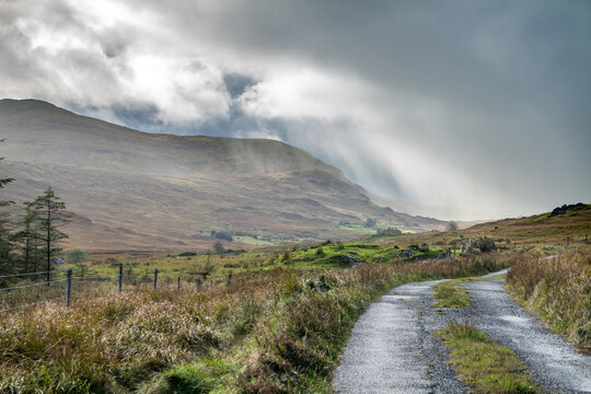 Rain coming in at the Bluestack Mountains between Glenties and Ballybofey in County Donegal - Ireland