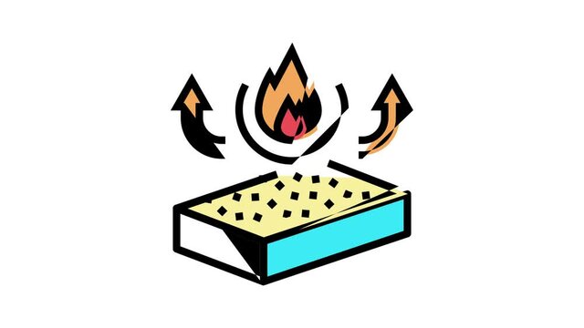 fire resistance mineral wool animated color icon. fire resistance mineral wool sign. isolated on white background