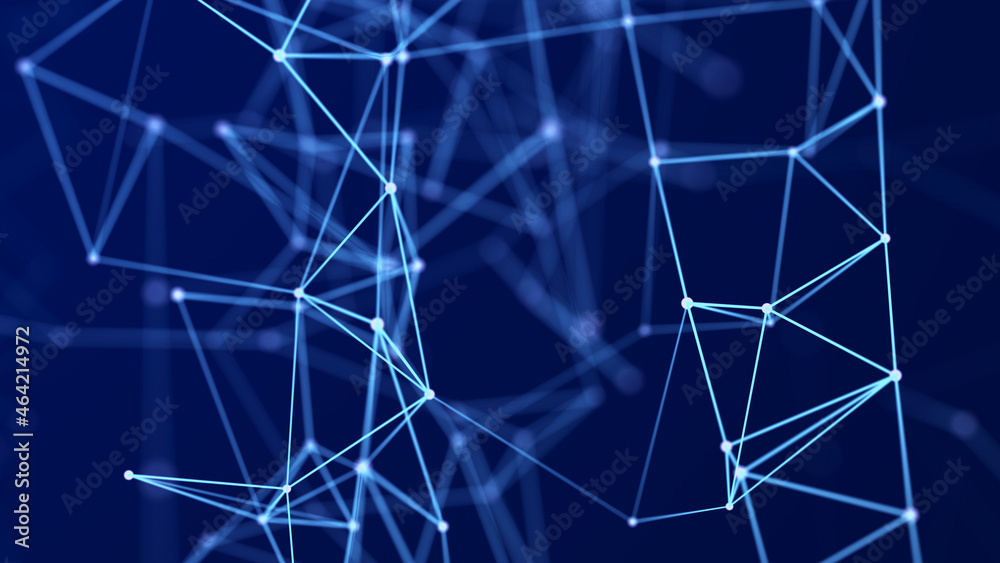 Poster 3d cube of lines and dots. wireframe polygonal element on dark background. science and technology. 3