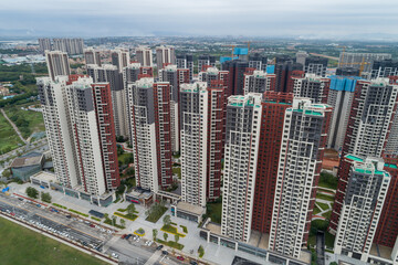 Aerial view of multistory apartment in China
