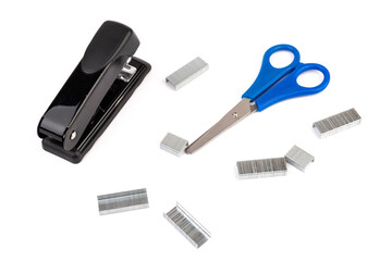 Metal staples for stapler isolated on white background