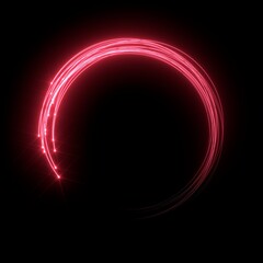 Particles tracing a circle. Red light rays. 