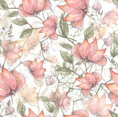 Elegant watercolor abstract flowers seamless pattern. Modern floral design