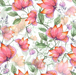 Fototapeta na wymiar Elegant watercolor abstract flowers seamless pattern. Modern floral design