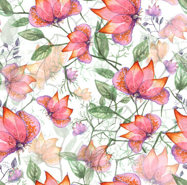 Elegant watercolor abstract flowers seamless pattern. Modern floral design © Olesya