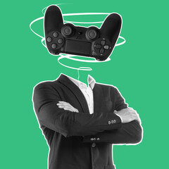 Modern design, contemporary art collage. Inspiration, idea, trendy urban magazine style. Man in...