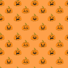 Vector seamless Halloween background template with emotional pumpkin