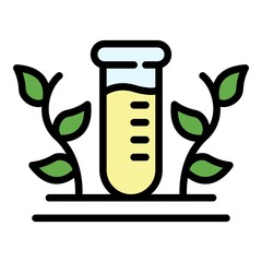 Test tube and two twigs icon. Outline test tube and two twigs vector icon color flat isolated