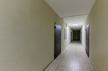 Russia, Moscow- May 03, 2020: interior room public place, house entrance. doors, walls, staircase corridors