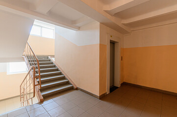 Russia, Moscow- May 03, 2020: interior room apartment public place, house entrance. doors, walls, staircase corridors