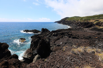 Fototapeta na wymiar The lava formations of the coast of the island of Pico, Azores