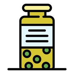 Glass bottle for pills icons set. Outline set of glass bottle for pills vector icons thin line color flat on white