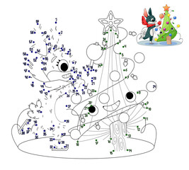 children's educational game. connect the dots. hare and tree.